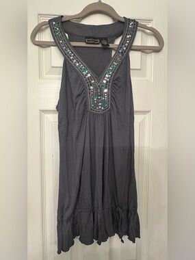 Licorice Gray Beaded V-Neck Tank Top
